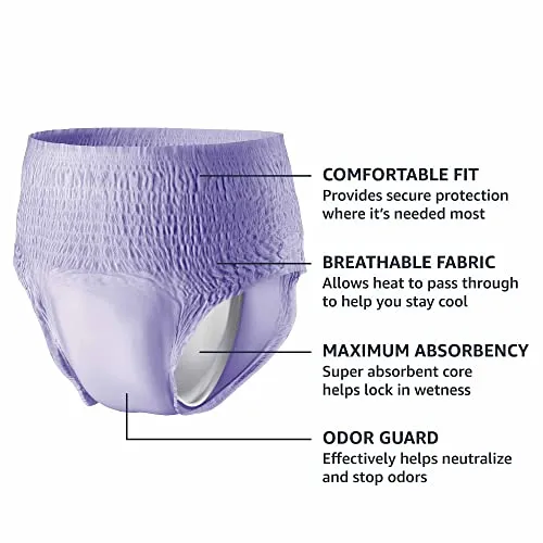 Amazon Basics Incontinence & Postpartum Underwear for Women, Maximum Absorbency, Large, 54 Count, 3 Packs of 18 (Previously Solimo)
