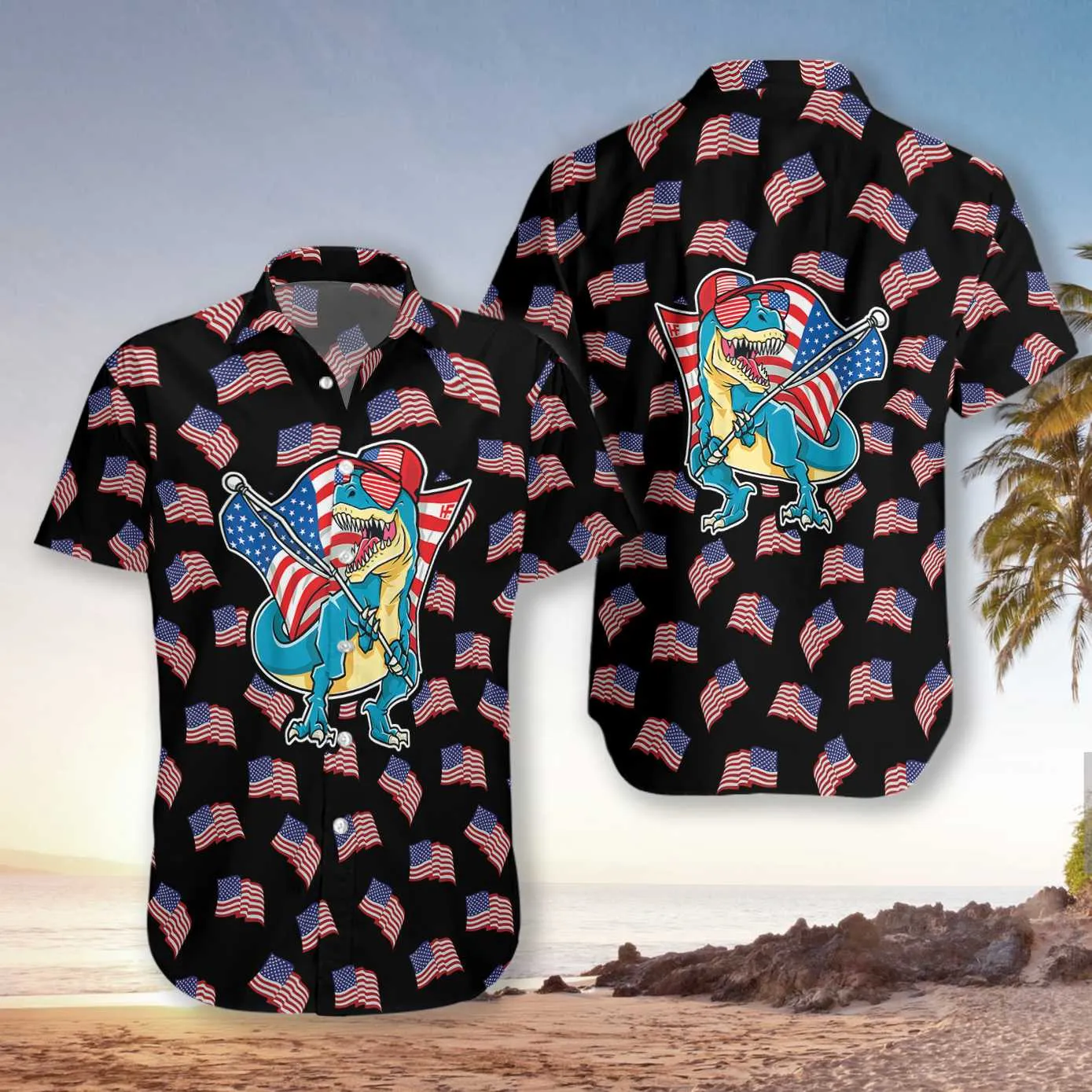 American Flag T-Rex Hawaiian Shirt