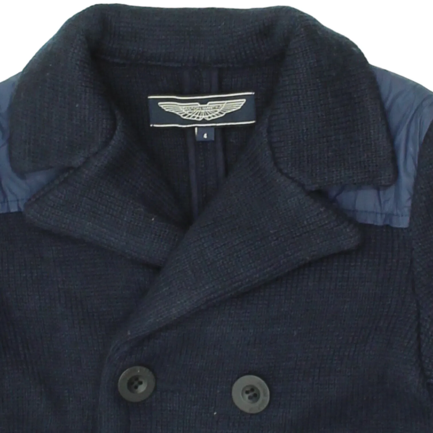 Aston Martin Boys Wool Acrylic Knit Navy Blue Pea Coat | Vintage Luxury Designer
