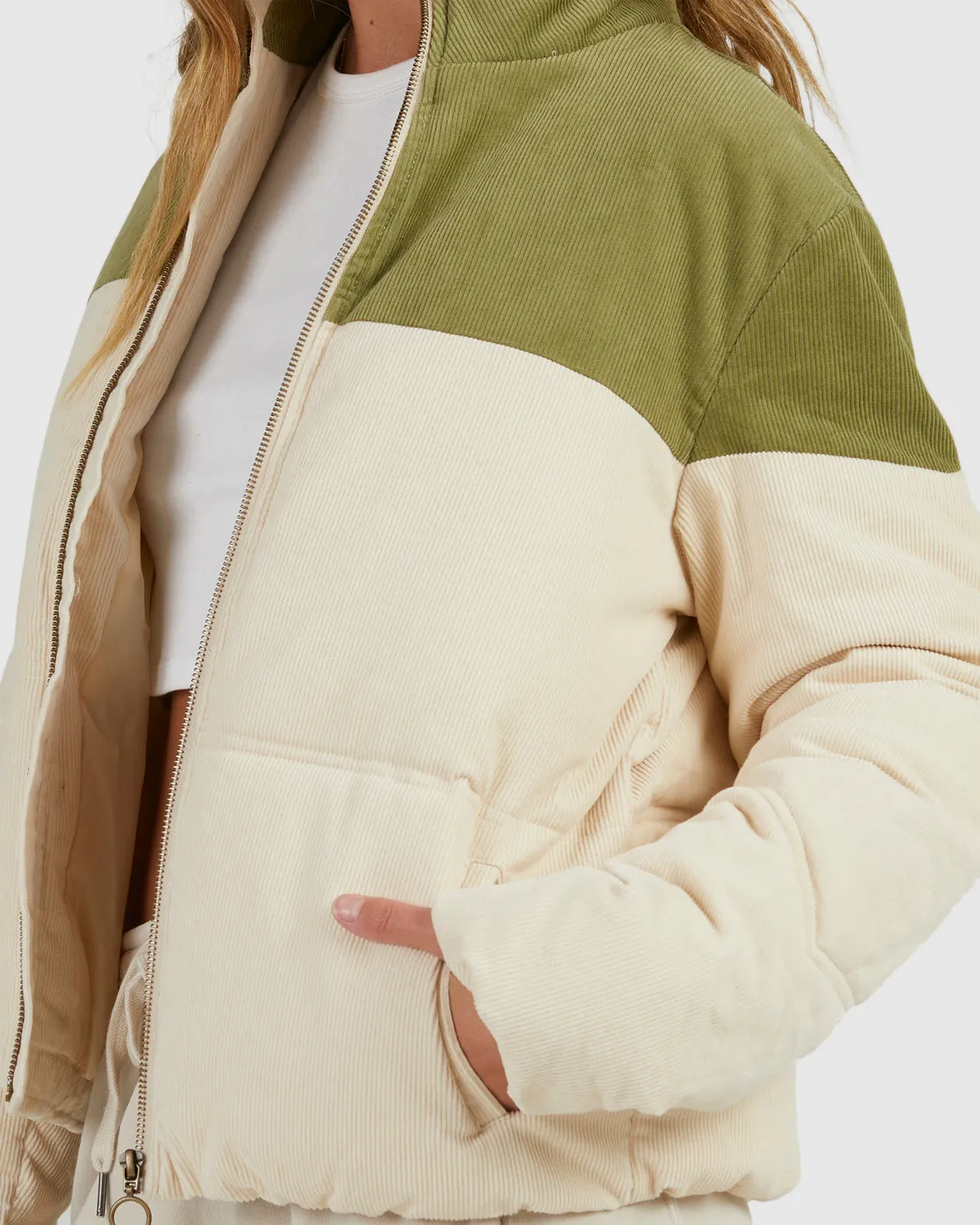 Billabong Lakeside Cord Puffer Jacket - White Sand