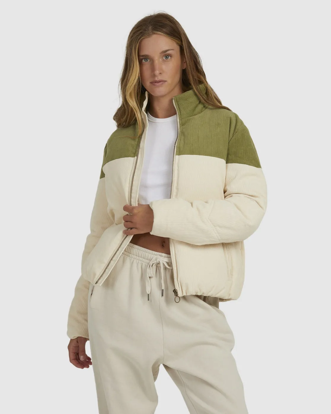 Billabong Lakeside Cord Puffer Jacket - White Sand
