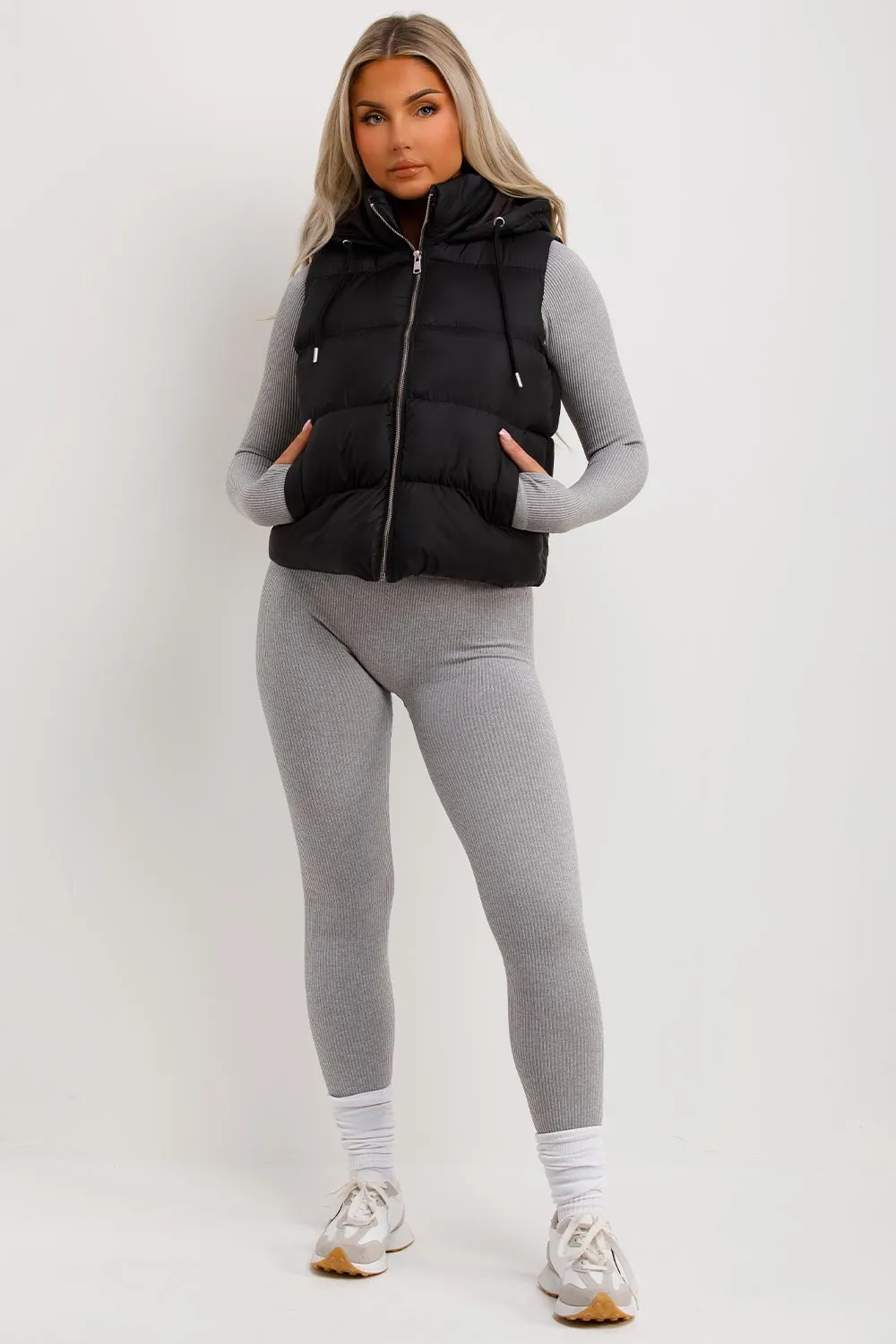 Black Hooded Gilet Sleeveless Jacket