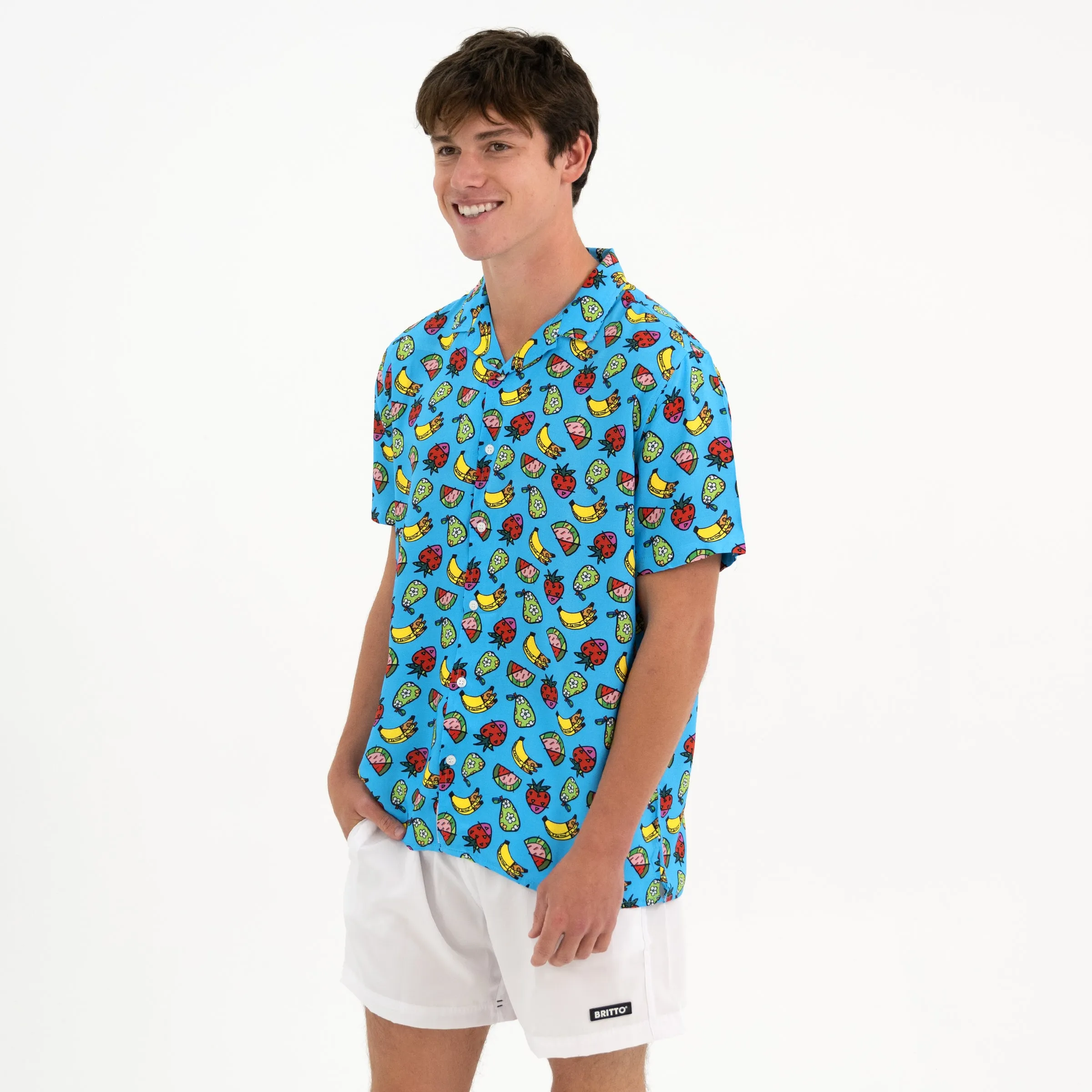 BRITTO® MEN'S SHORT SLEEVE BUTTON DOWN SHIRT -  FRUITS