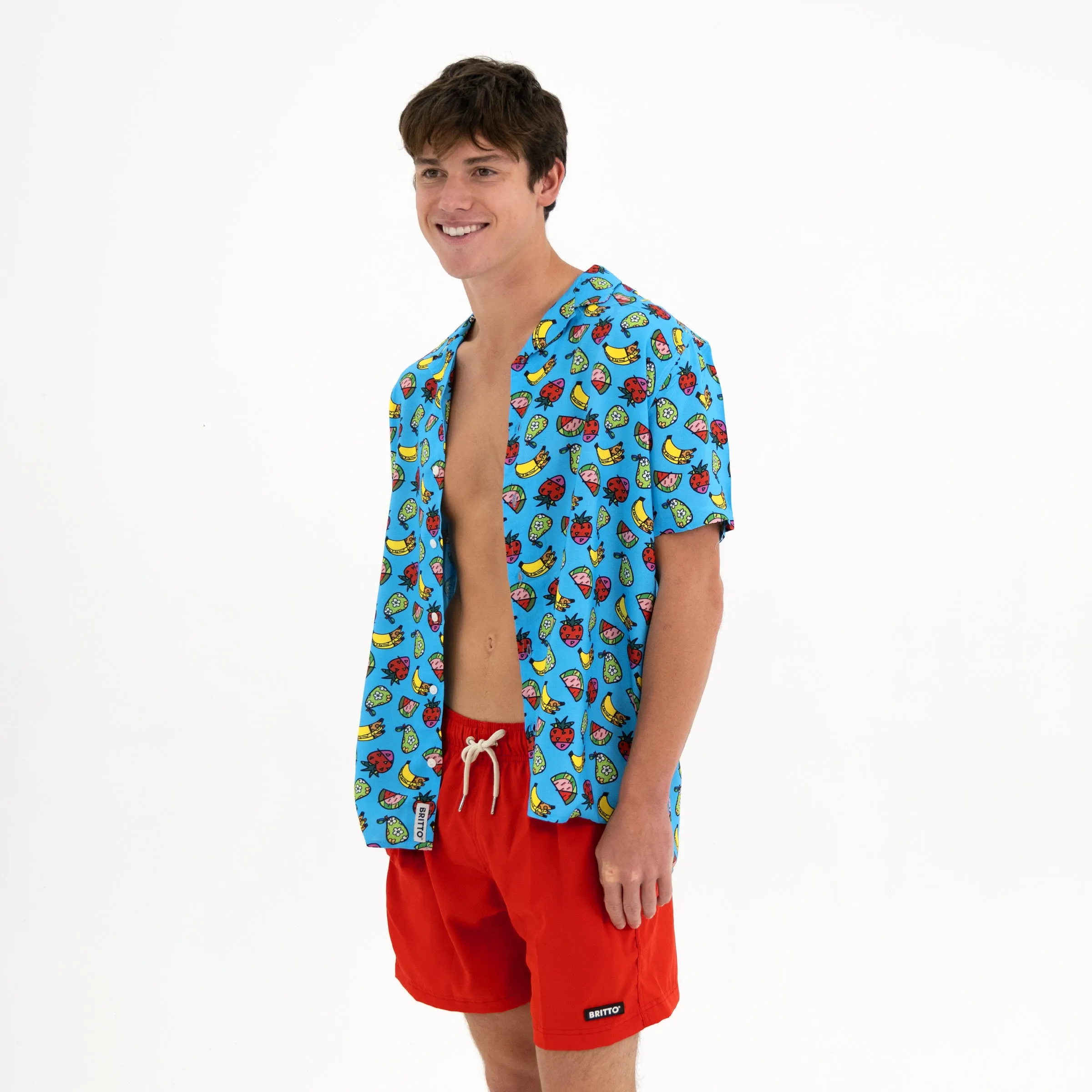 BRITTO® MEN'S SHORT SLEEVE BUTTON DOWN SHIRT -  FRUITS