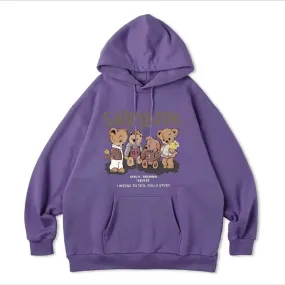 Casual Hooded Chic Drawstring Lovely Printing Female Hoodies Fashion Pocket Loose Simple Street 5-colors Women Hoodies