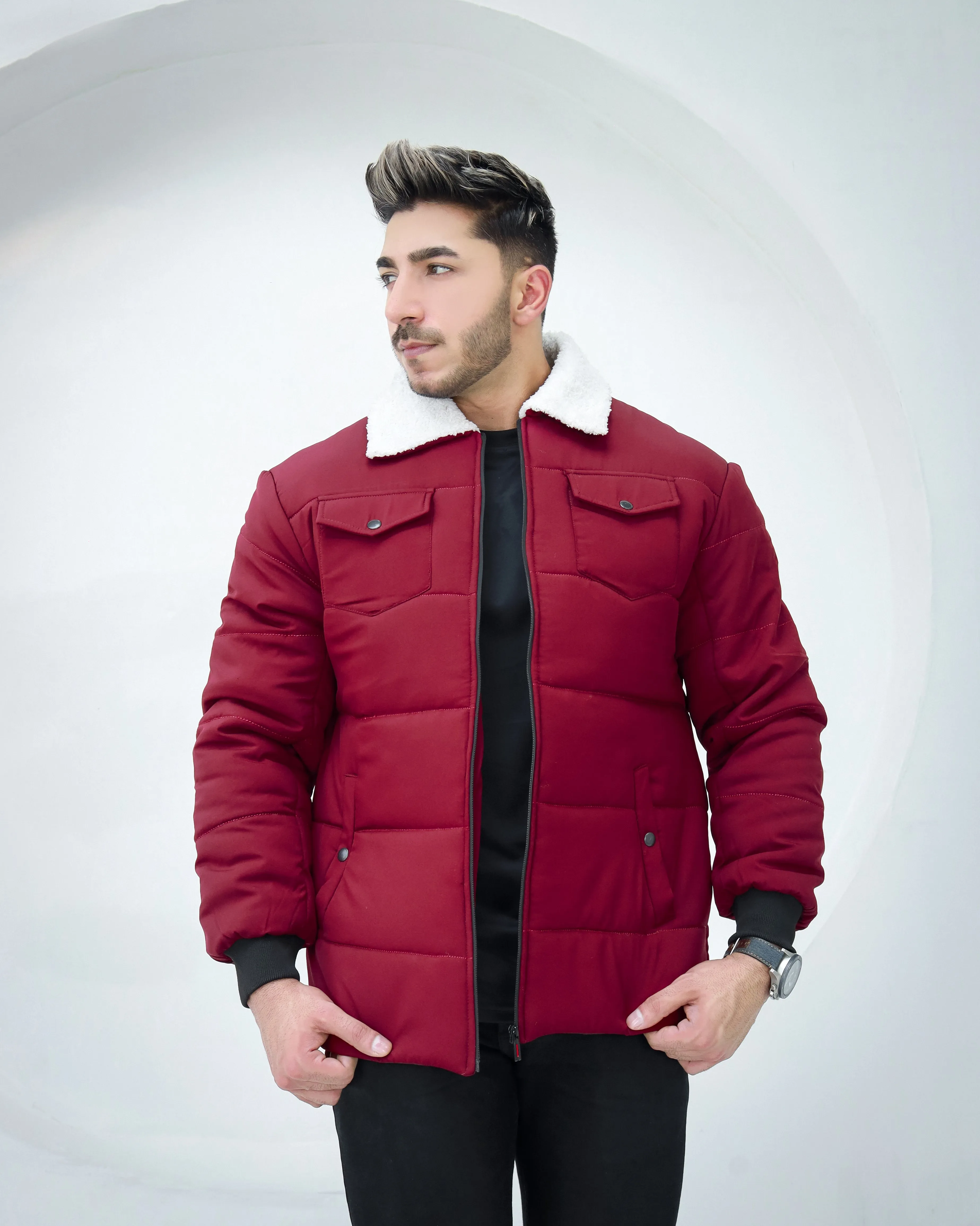 Classic Sherpa Collar Jacket - Maroon