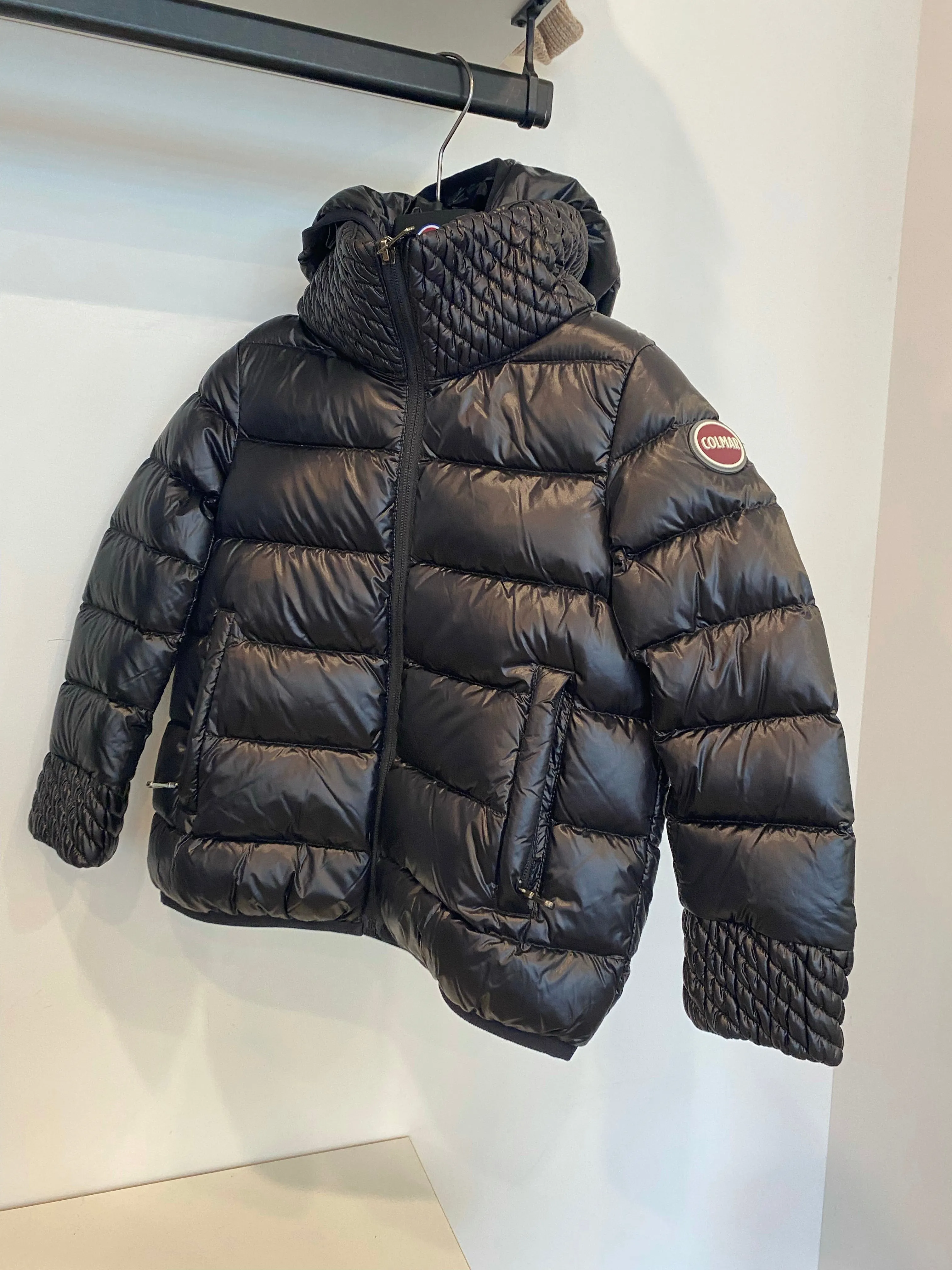 Colmar Black Coat with Crochet Braid Detail Hood