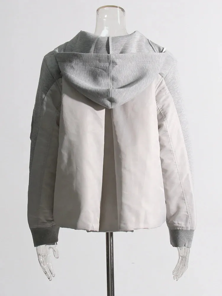 Colorblock Spliced Drawstring Sweatershirts For Women Hooded Long Sleeve Patchwork Zipper Chic Sweatershirt Female