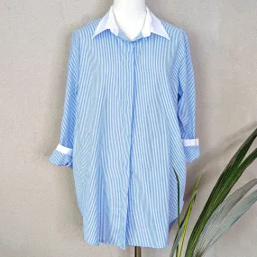 Cotton elastane mix striped shirt with plain collar and cuffs (M-L)