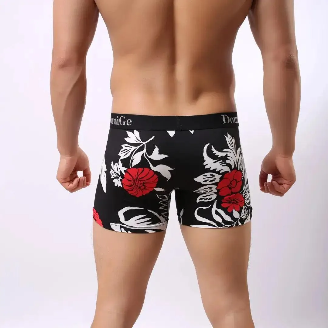 DomiGe Men's Mid-Rise Floral Printed Boxer Briefs Male Underwear