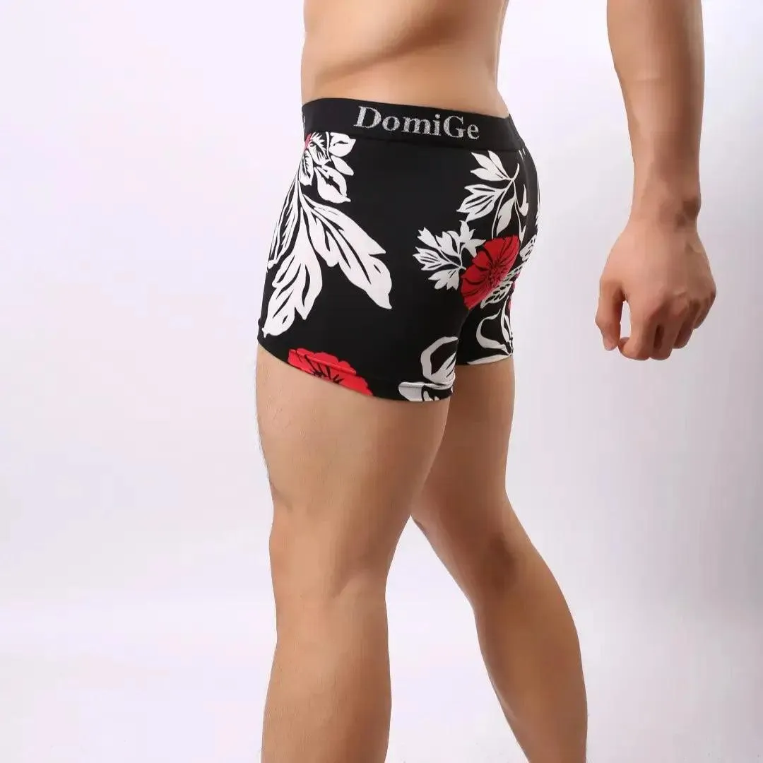 DomiGe Men's Mid-Rise Floral Printed Boxer Briefs Male Underwear