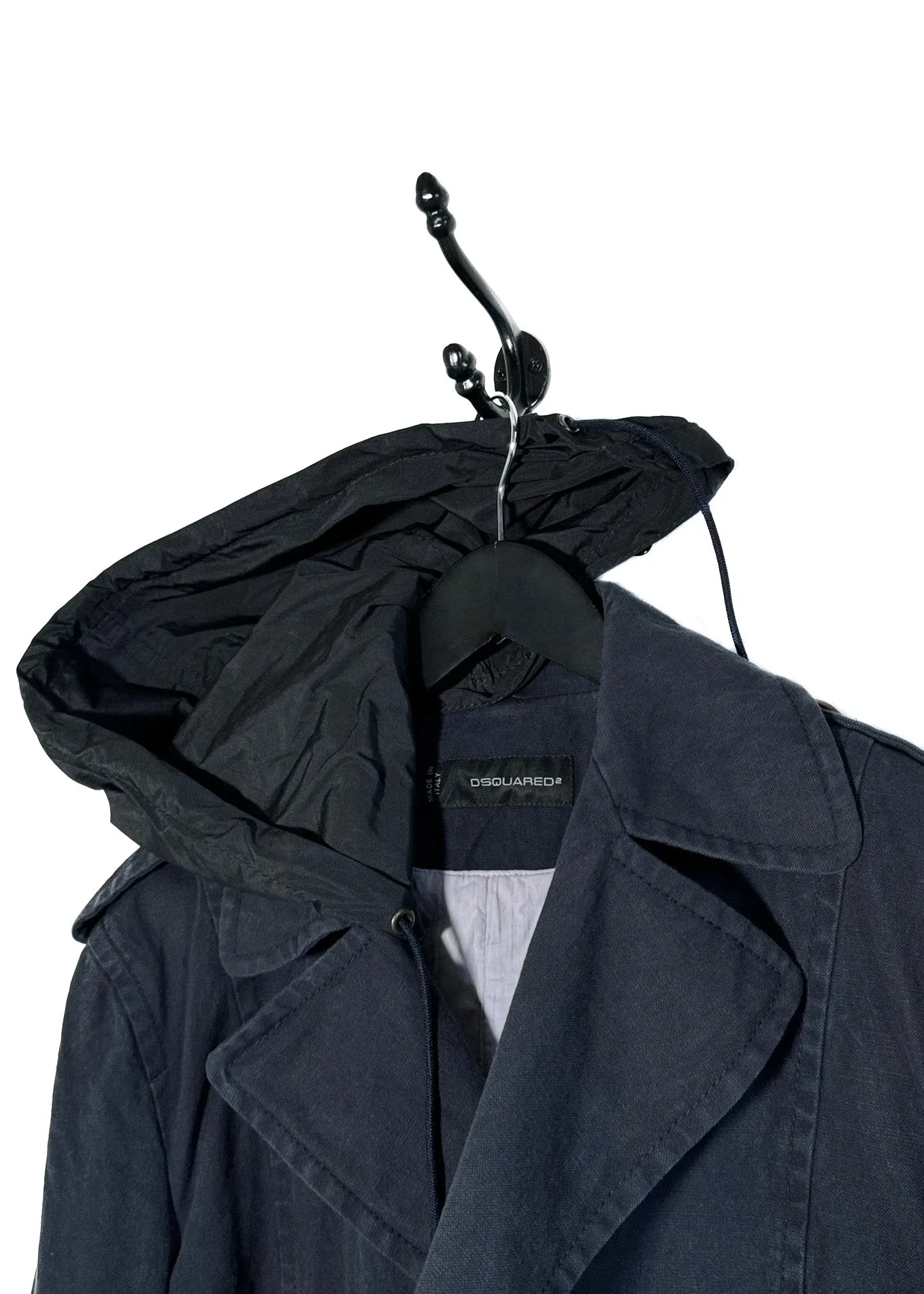 Dsquared2 Nylon Hooded Cotton Double Breasted Peacoat