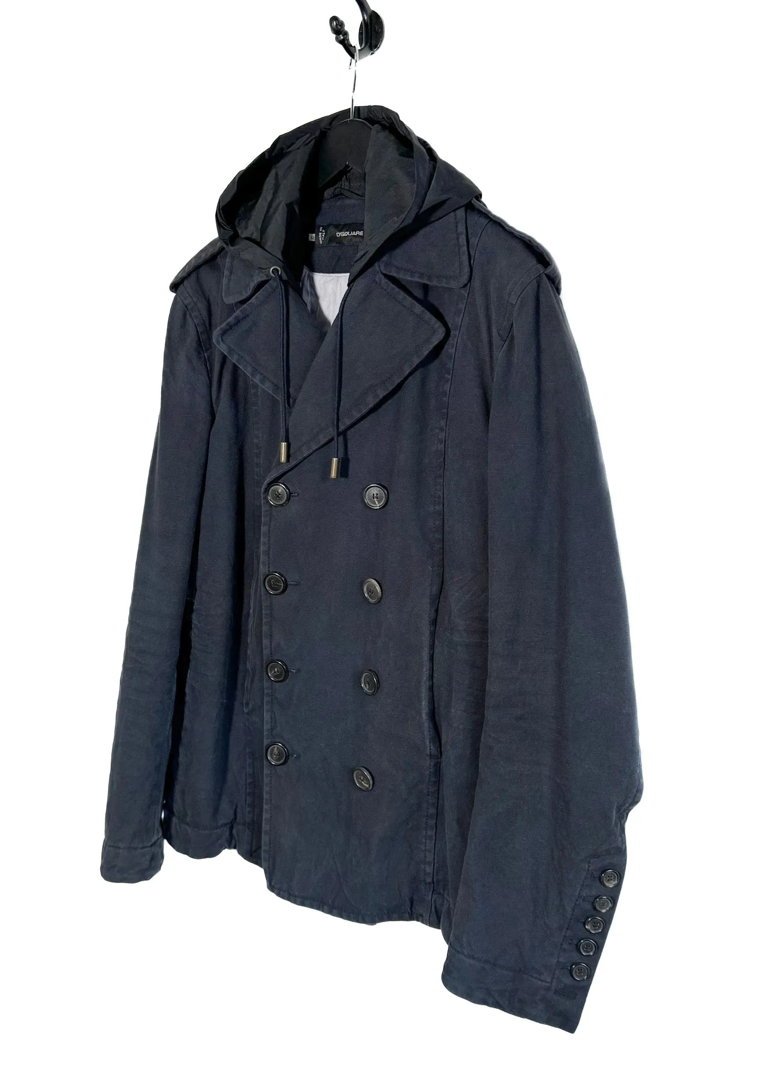 Dsquared2 Nylon Hooded Cotton Double Breasted Peacoat