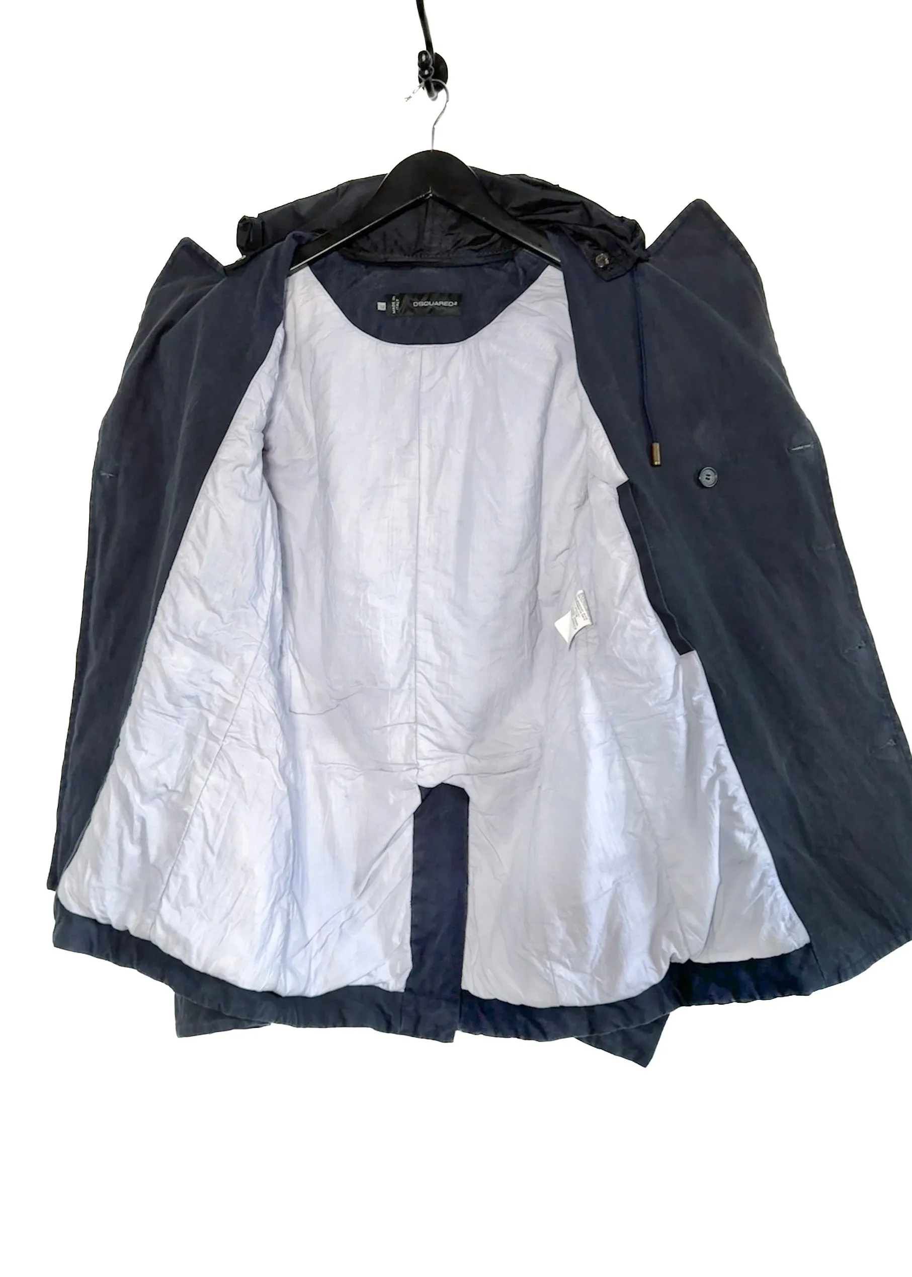 Dsquared2 Nylon Hooded Cotton Double Breasted Peacoat