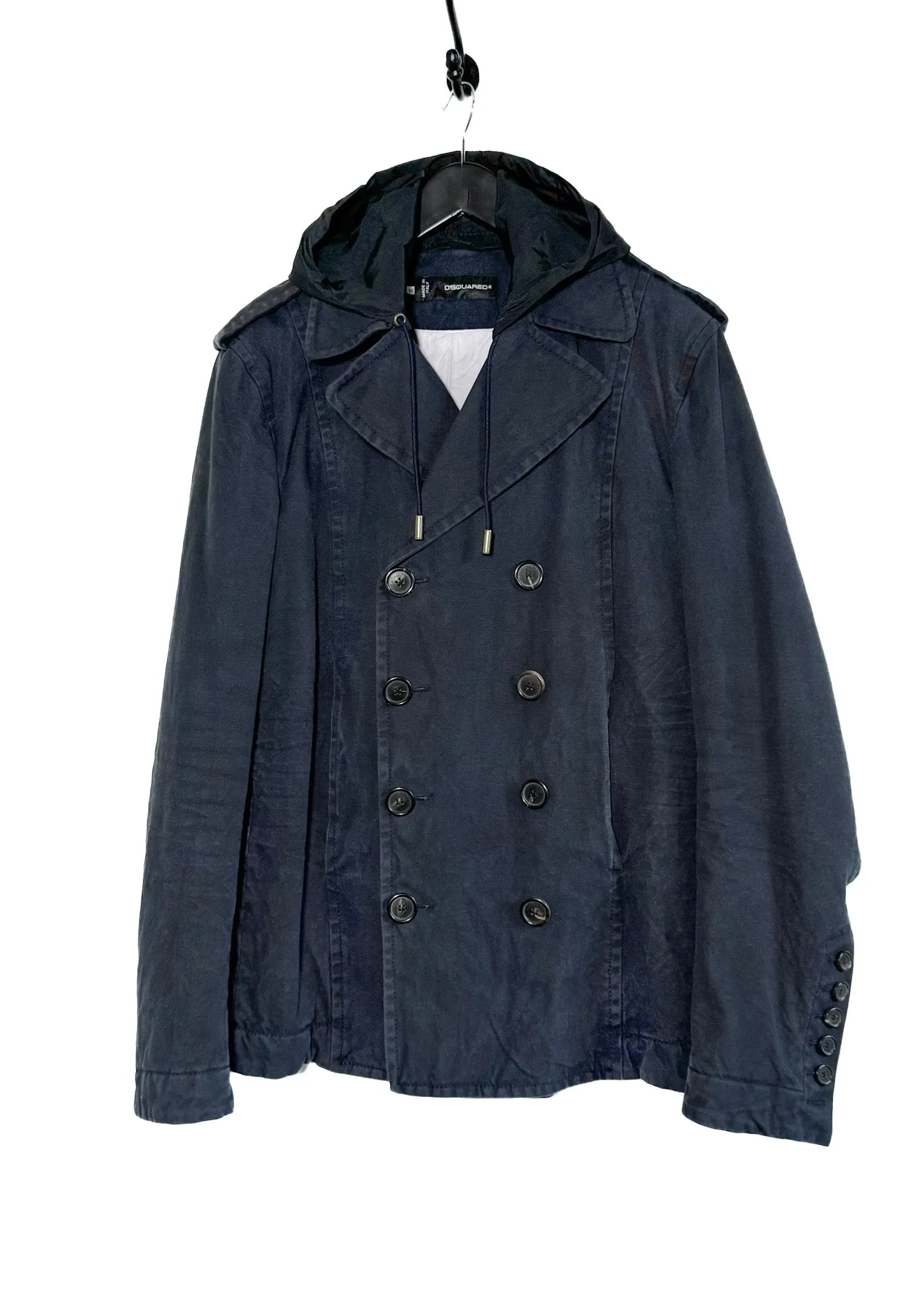Dsquared2 Nylon Hooded Cotton Double Breasted Peacoat