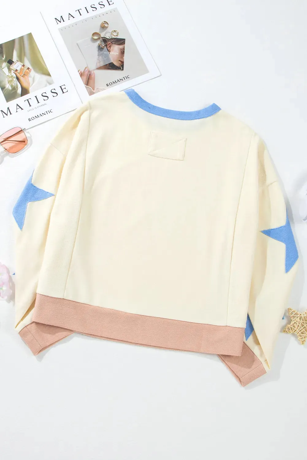 GAME DAY Star Patch Round Neck Long Sleeve Sweatshirt