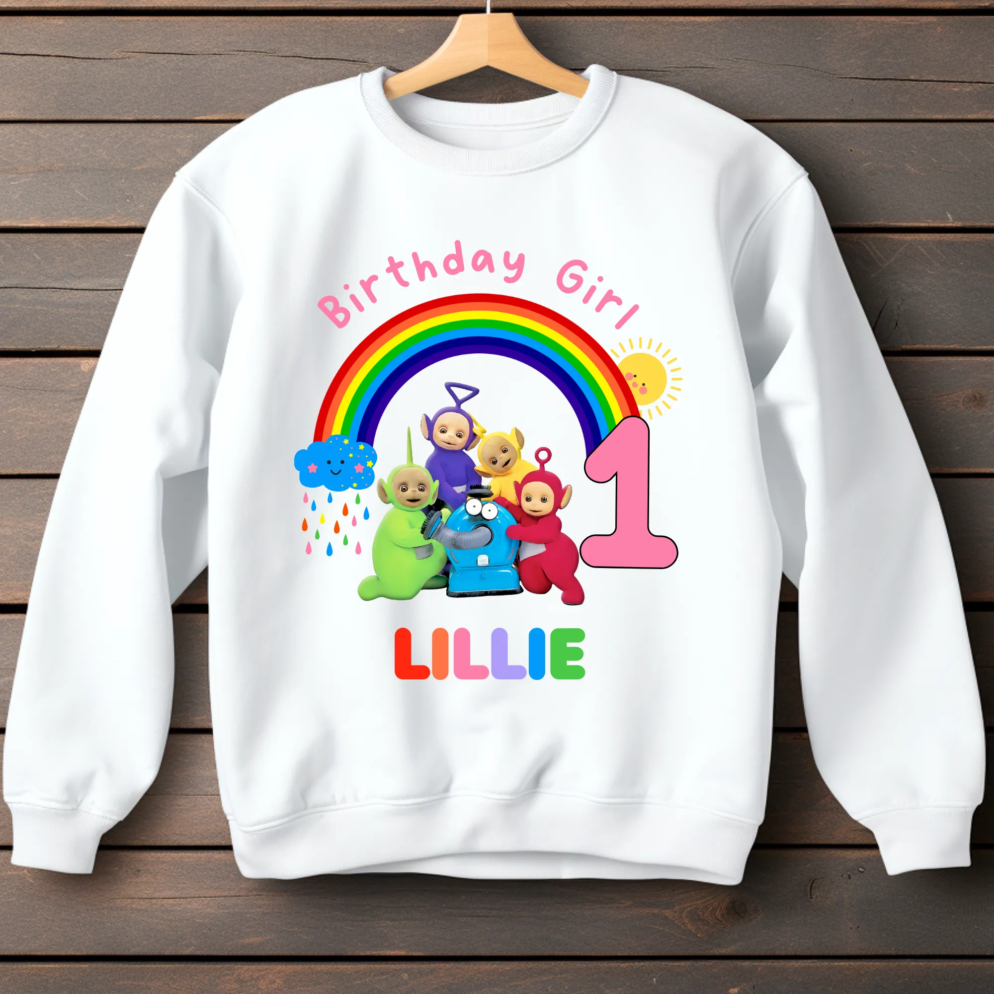 Girls' Personalised Teletubbies Birthday Sweatshirt  - Add Any Name and Age