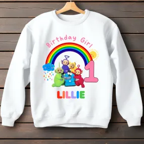 Girls' Personalised Teletubbies Birthday Sweatshirt  - Add Any Name and Age