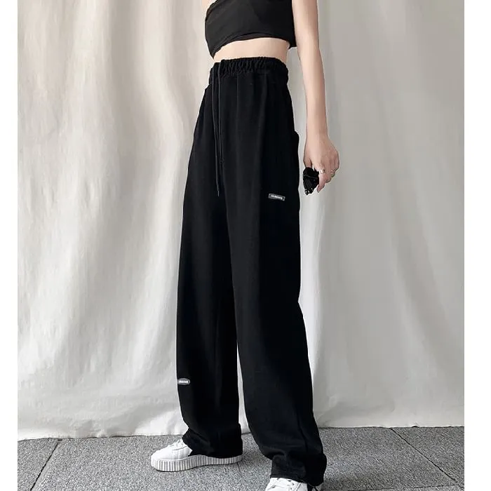 High Waist Plain Straight-Fit Wide-Leg Sweatpants