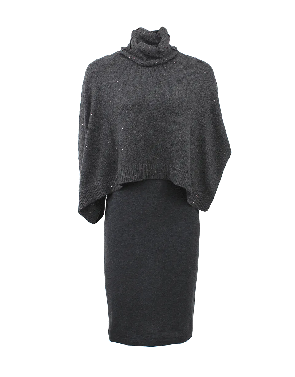 Jersey Fitted Dress With Turtleneck Overlay