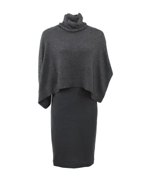 Jersey Fitted Dress With Turtleneck Overlay