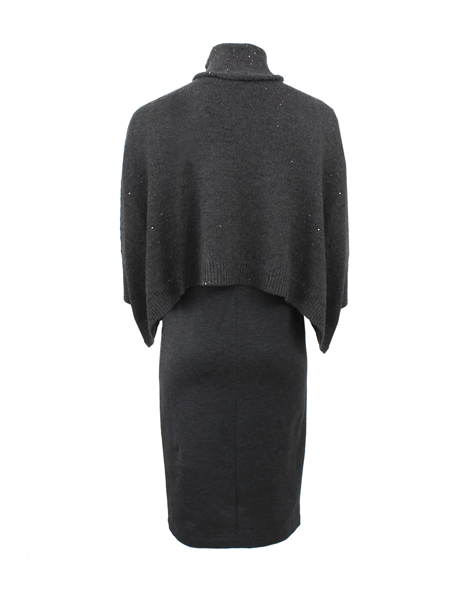 Jersey Fitted Dress With Turtleneck Overlay