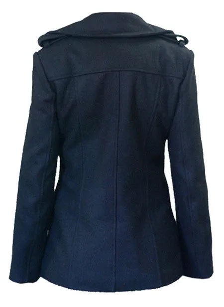 Jessica Military Wool Pea Coat in Black