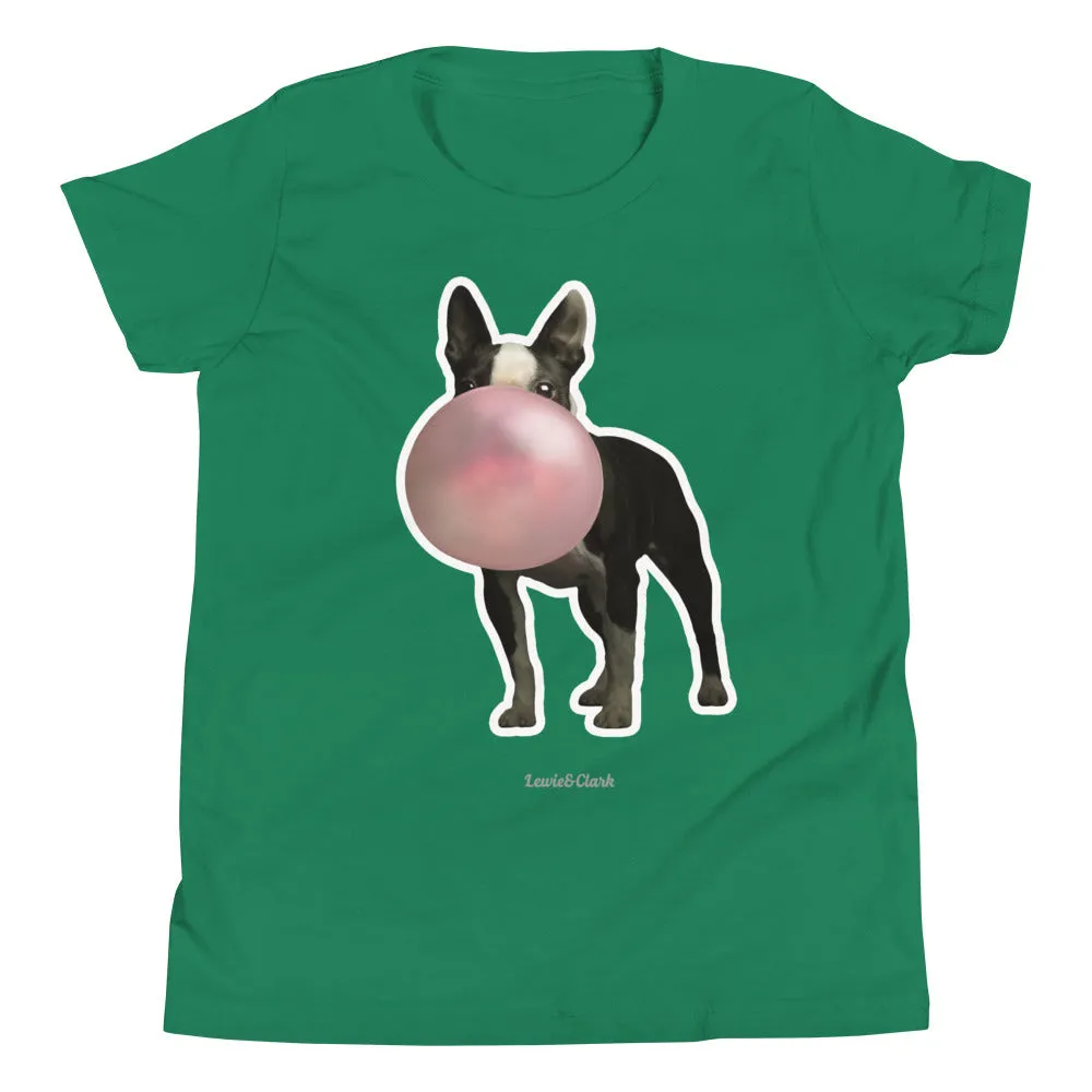 KIDS "Poppie" Boston Terrier Shirt - Dog Blowing Bubble T-Shirt - Gifts for Dog Lovers For Kids - Cute & Funny Dog Tee