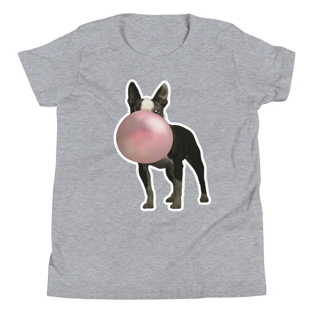 KIDS "Poppie" Boston Terrier Shirt - Dog Blowing Bubble T-Shirt - Gifts for Dog Lovers For Kids - Cute & Funny Dog Tee