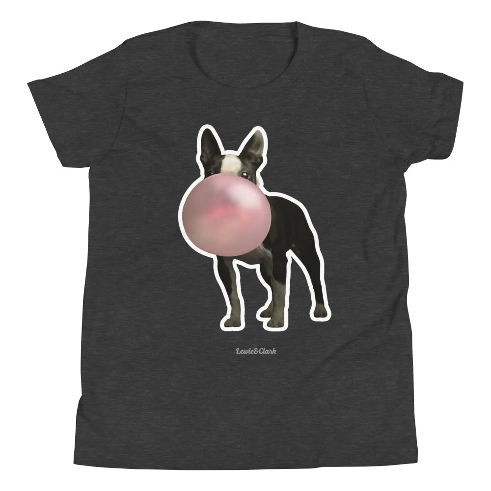 KIDS "Poppie" Boston Terrier Shirt - Dog Blowing Bubble T-Shirt - Gifts for Dog Lovers For Kids - Cute & Funny Dog Tee