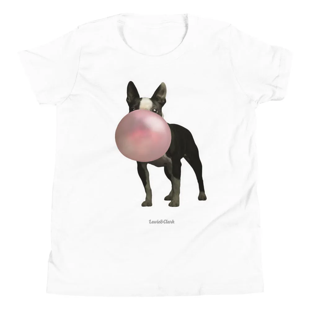 KIDS "Poppie" Boston Terrier Shirt - Dog Blowing Bubble T-Shirt - Gifts for Dog Lovers For Kids - Cute & Funny Dog Tee