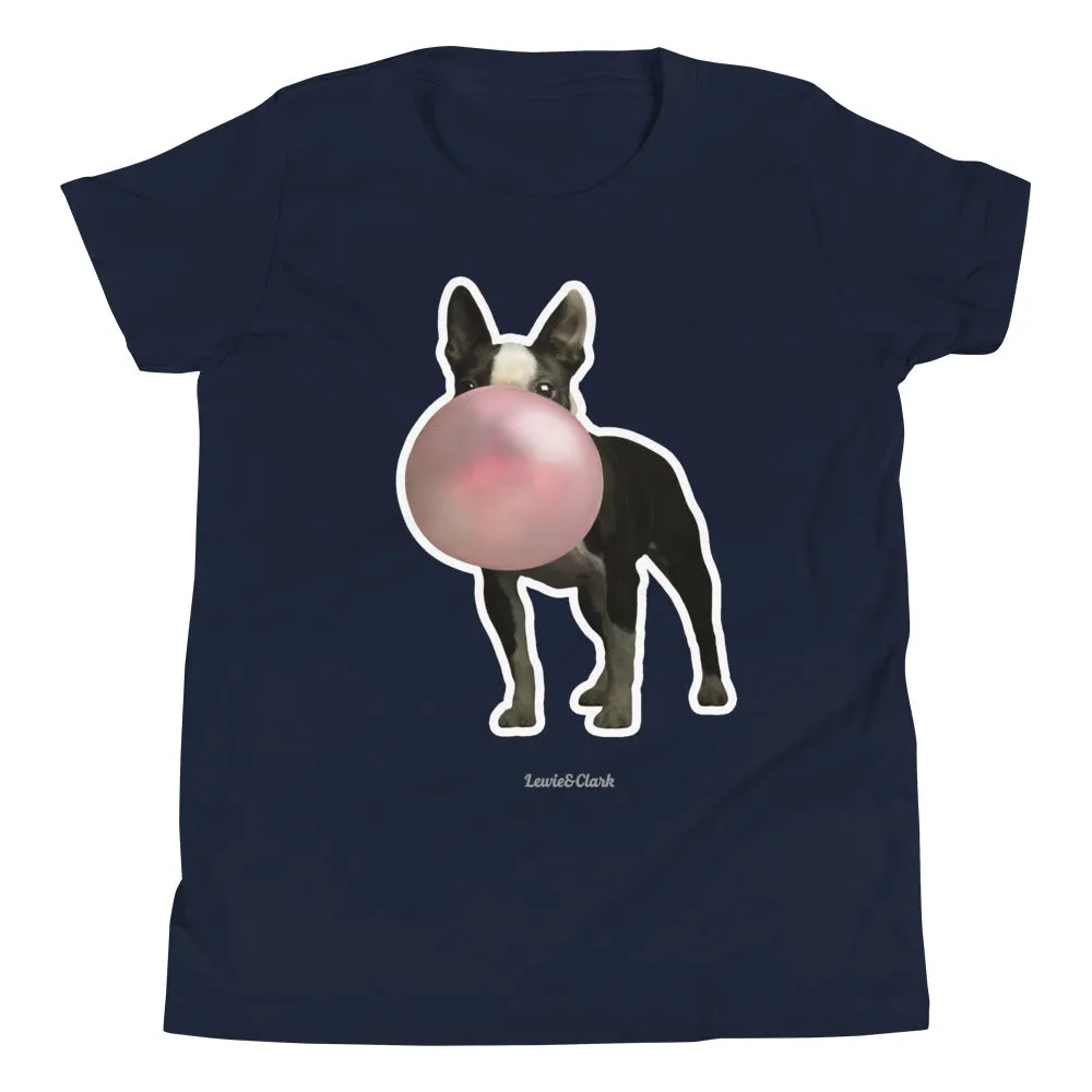 KIDS "Poppie" Boston Terrier Shirt - Dog Blowing Bubble T-Shirt - Gifts for Dog Lovers For Kids - Cute & Funny Dog Tee