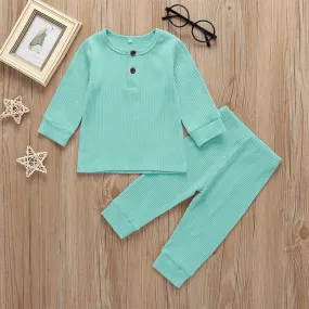 Kids Ribbed Henley Pajama Set Aqua Blue - Oolaa