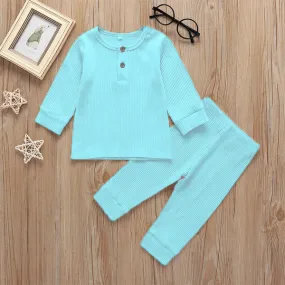 Kids Ribbed Henley Pajama Set Ligh Blue - Oolaa