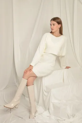 KKT Ecru Dress Set with Knitted Fabric Sweater - Coventry