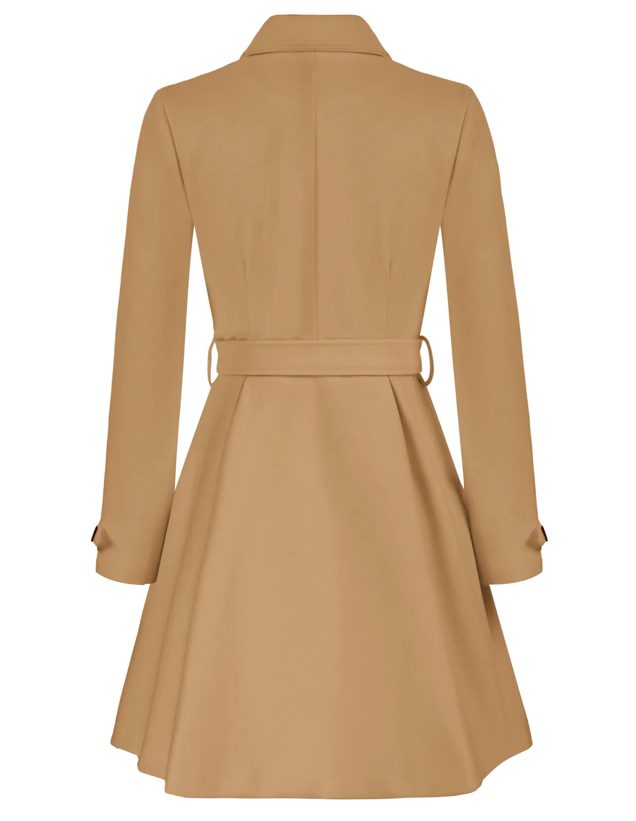 Lapel Collar Peacoat with Belt Above Knee Double Breasted Overcoat