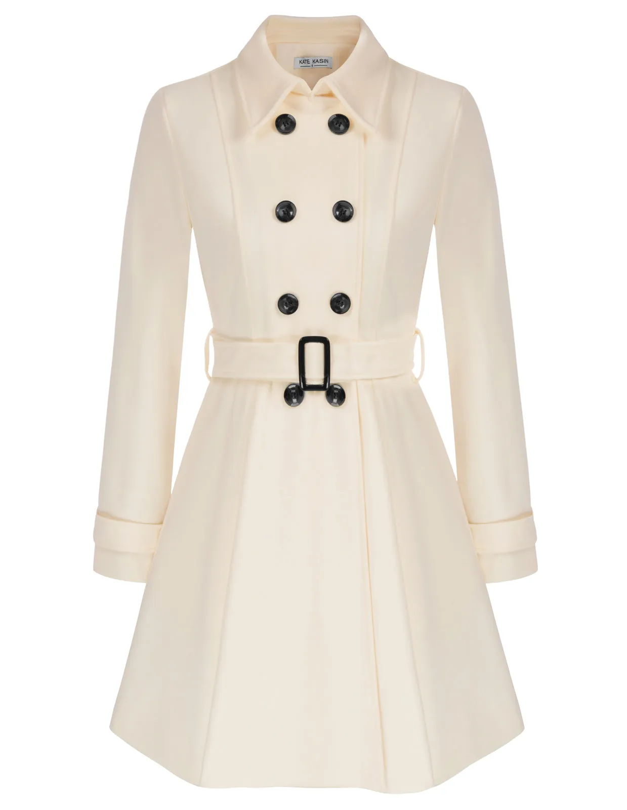 Lapel Collar Peacoat with Belt Above Knee Double Breasted Overcoat