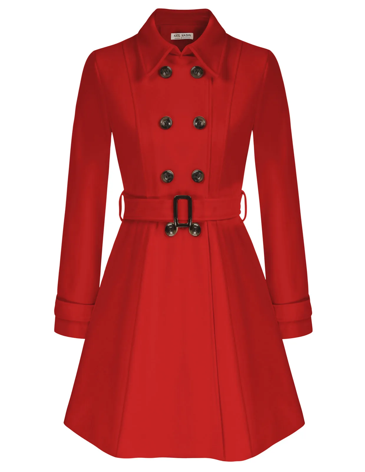 Lapel Collar Peacoat with Belt Above Knee Double Breasted Overcoat