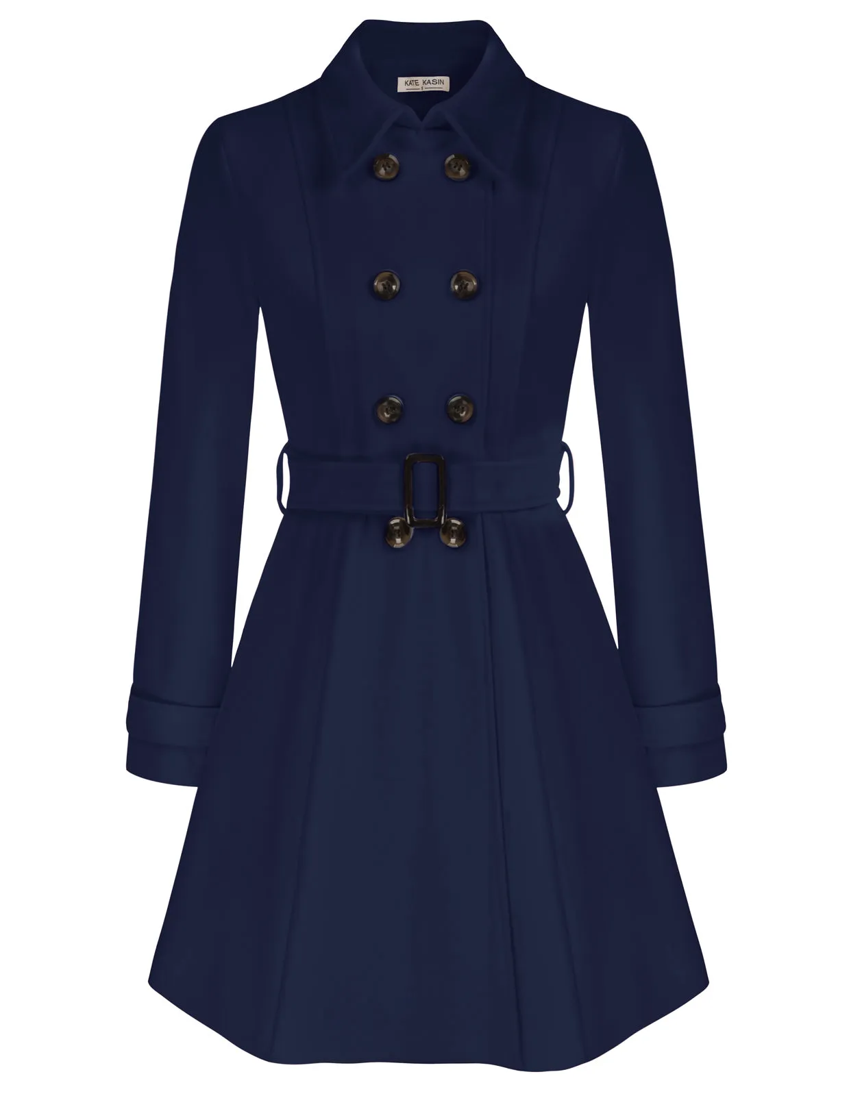 Lapel Collar Peacoat with Belt Above Knee Double Breasted Overcoat