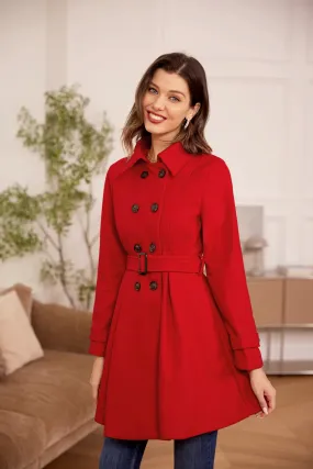 Lapel Collar Peacoat with Belt Above Knee Double Breasted Overcoat