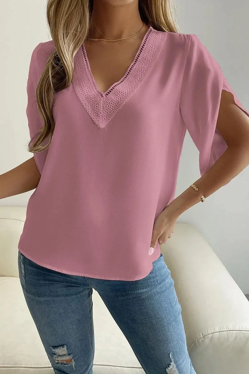 LAYERED V NECK ANGEL SLEEVED BLOUSE TOP