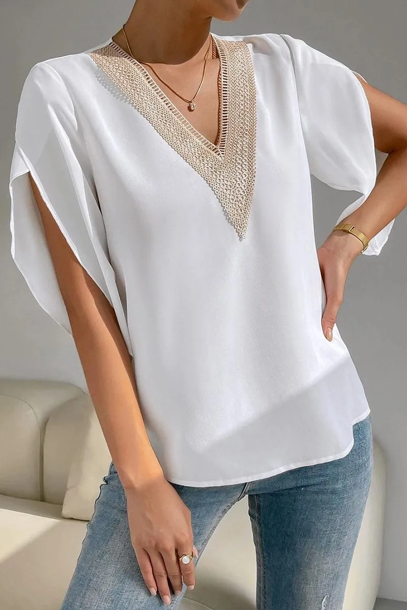 LAYERED V NECK ANGEL SLEEVED BLOUSE TOP