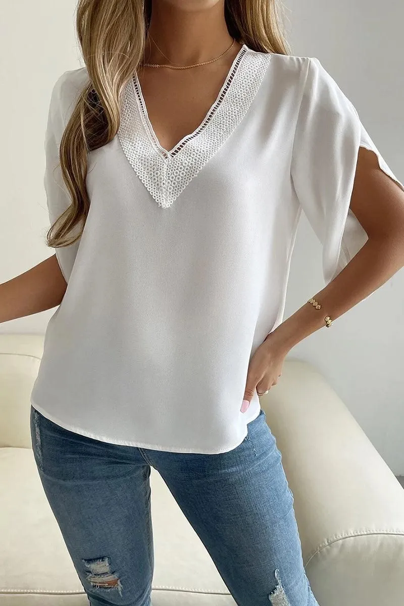 LAYERED V NECK ANGEL SLEEVED BLOUSE TOP