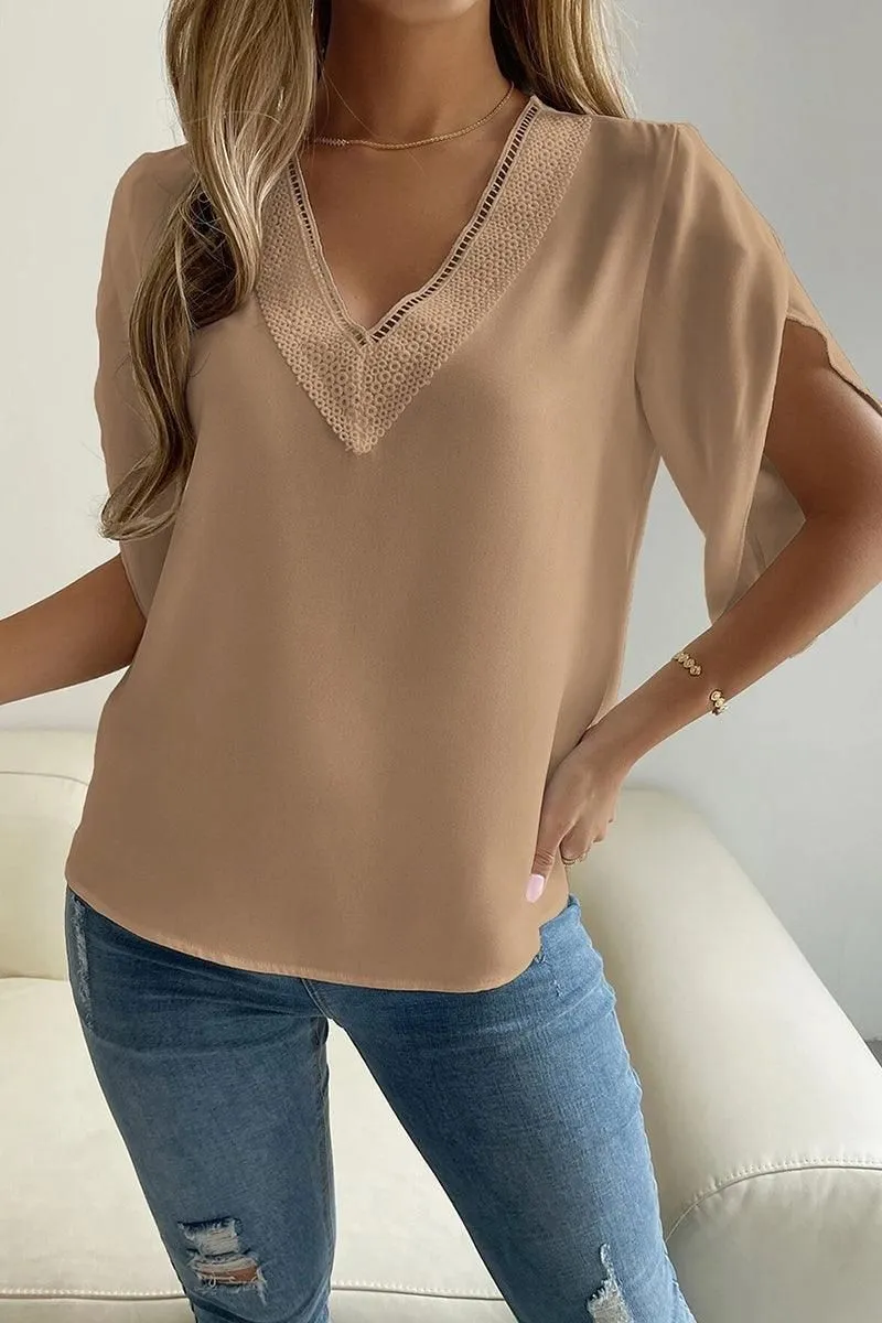 LAYERED V NECK ANGEL SLEEVED BLOUSE TOP