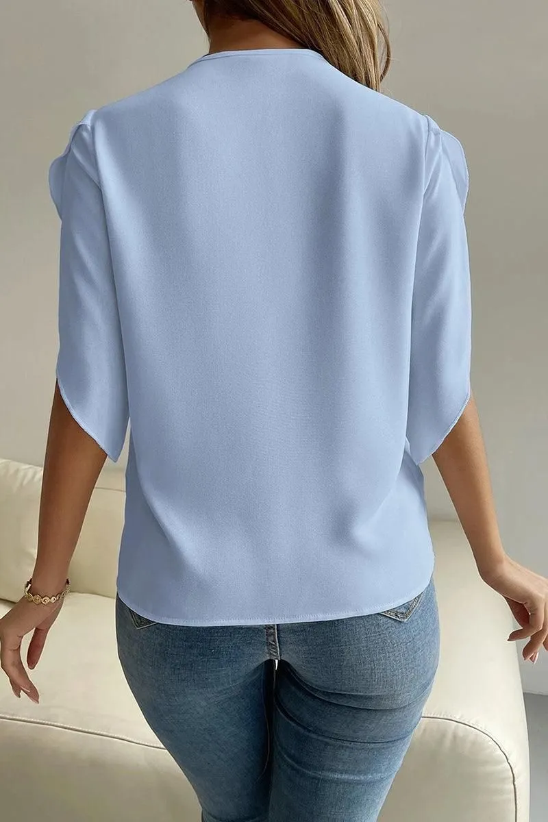 LAYERED V NECK ANGEL SLEEVED BLOUSE TOP