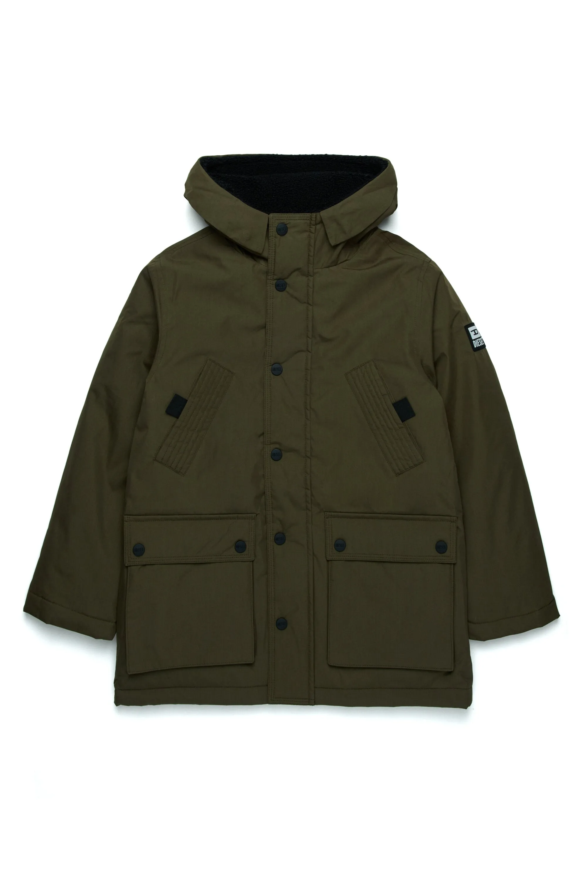 Long padded jacket with front pockets
