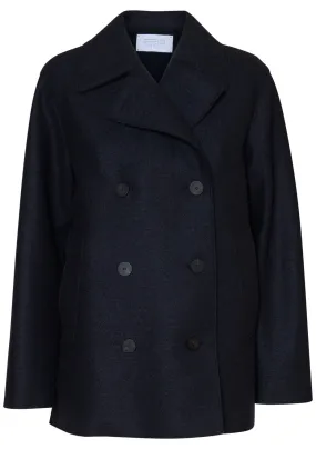 Long Peacoat Pressed Wool Polaire Navy Blue