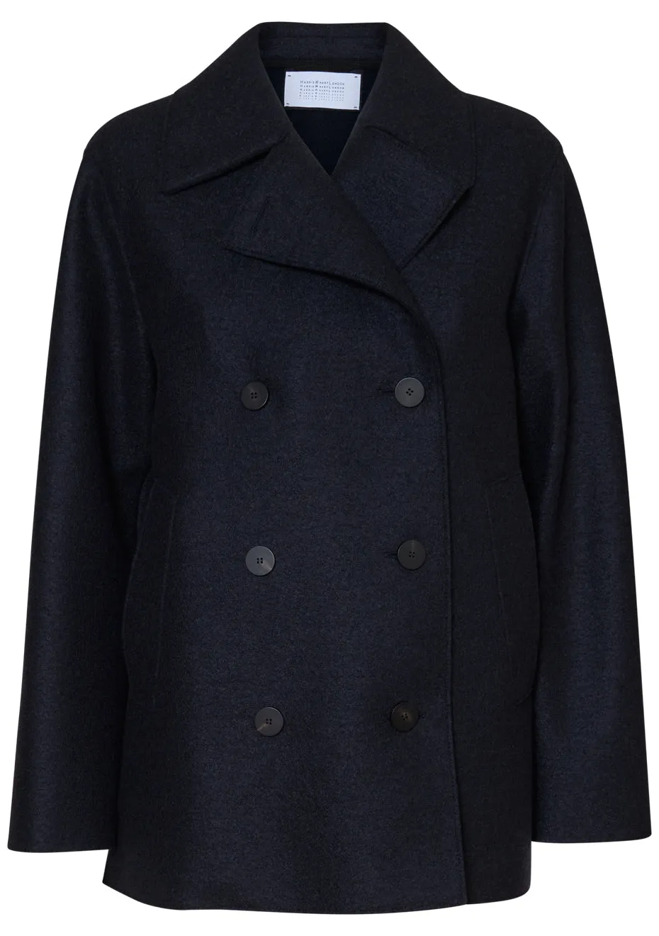 Long Peacoat Pressed Wool Polaire Navy Blue