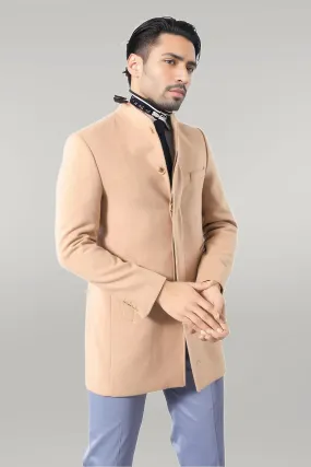 Mandarin Collar Beige Men's Long Men's Coat | Wessi