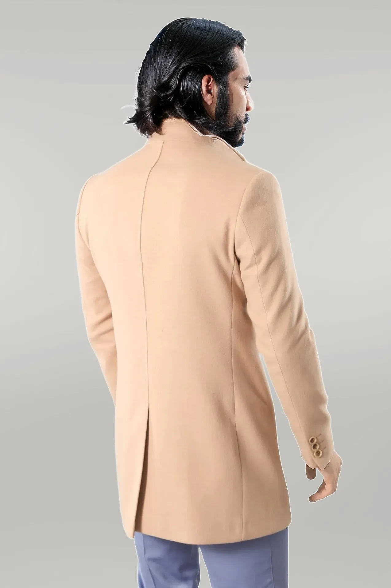 Mandarin Collar Beige Men's Long Men's Coat | Wessi